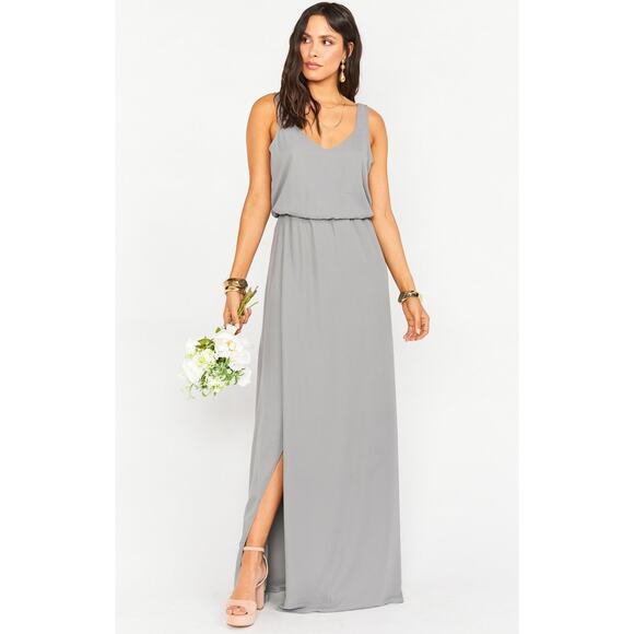 Show Me Your Mumu Kendall Maxi Dress Soft Charcoal Crisp S NWT - Picture 4 of 7